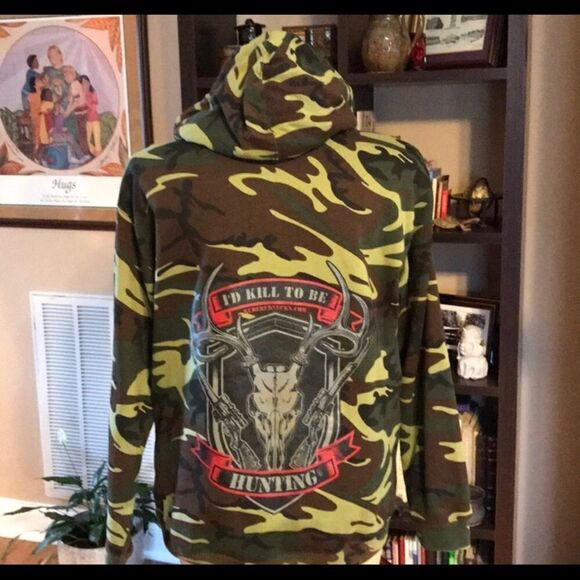 Camo Hoodie LARGE “I’d Kill To Be Hunting” - Picture 5 of 7